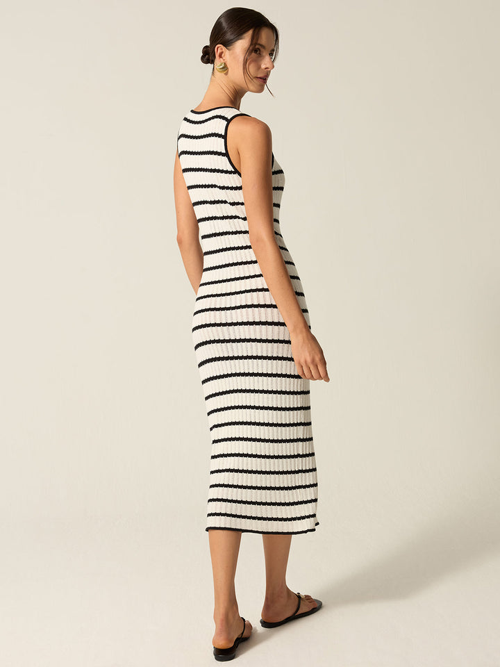 Striped Knit Midi Dress with Front Buttons and Slit Detail  Liora Lane Boutique Sweater Dresses