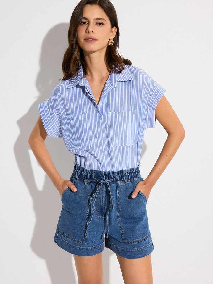 Denim Elastic-Waist Shorts with Drawstring  Liora Lane Boutique Denim Shorts