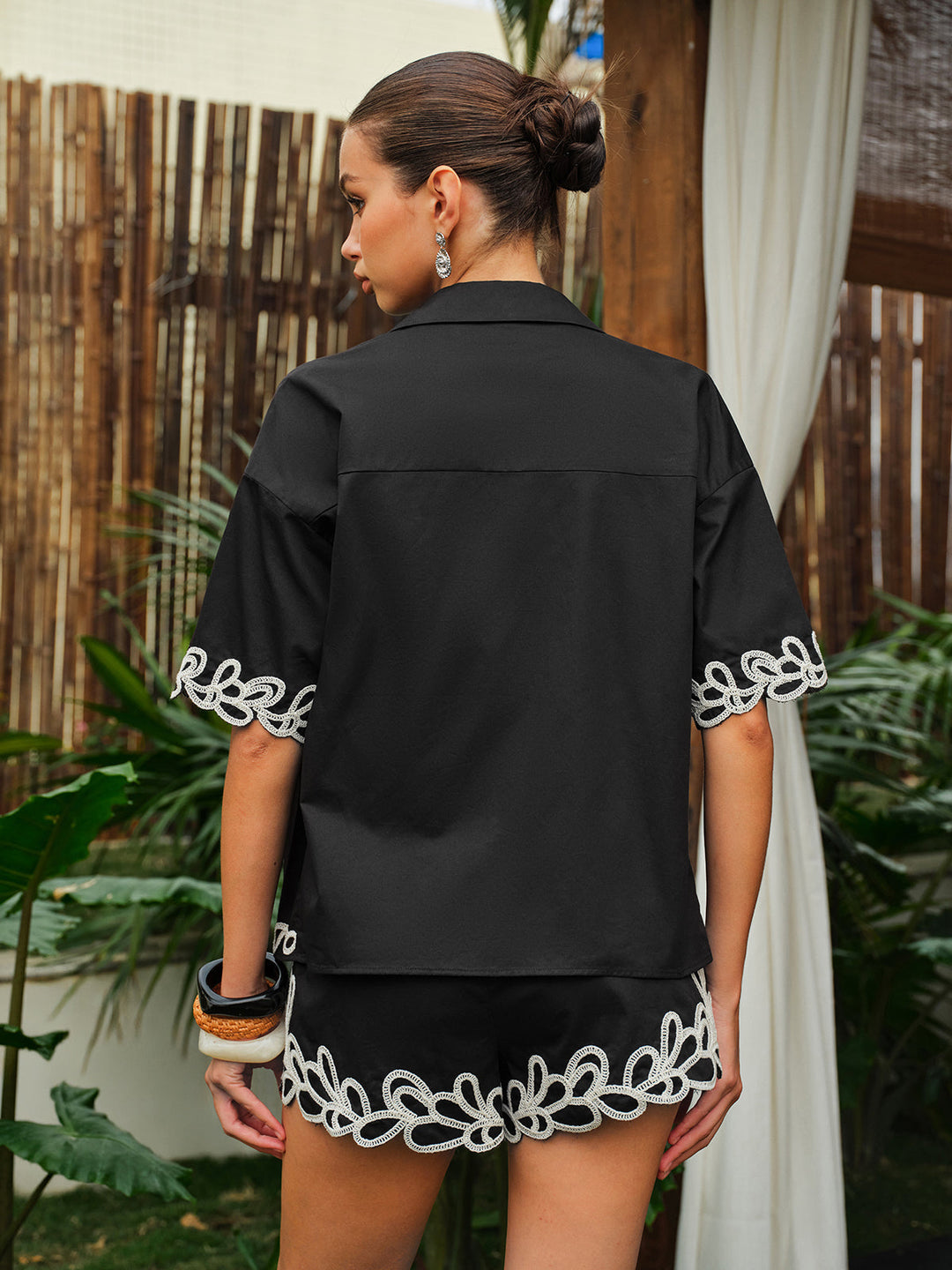 Embroidered Trim Three-Piece Shorts Set  Liora Lane Boutique Short Sets