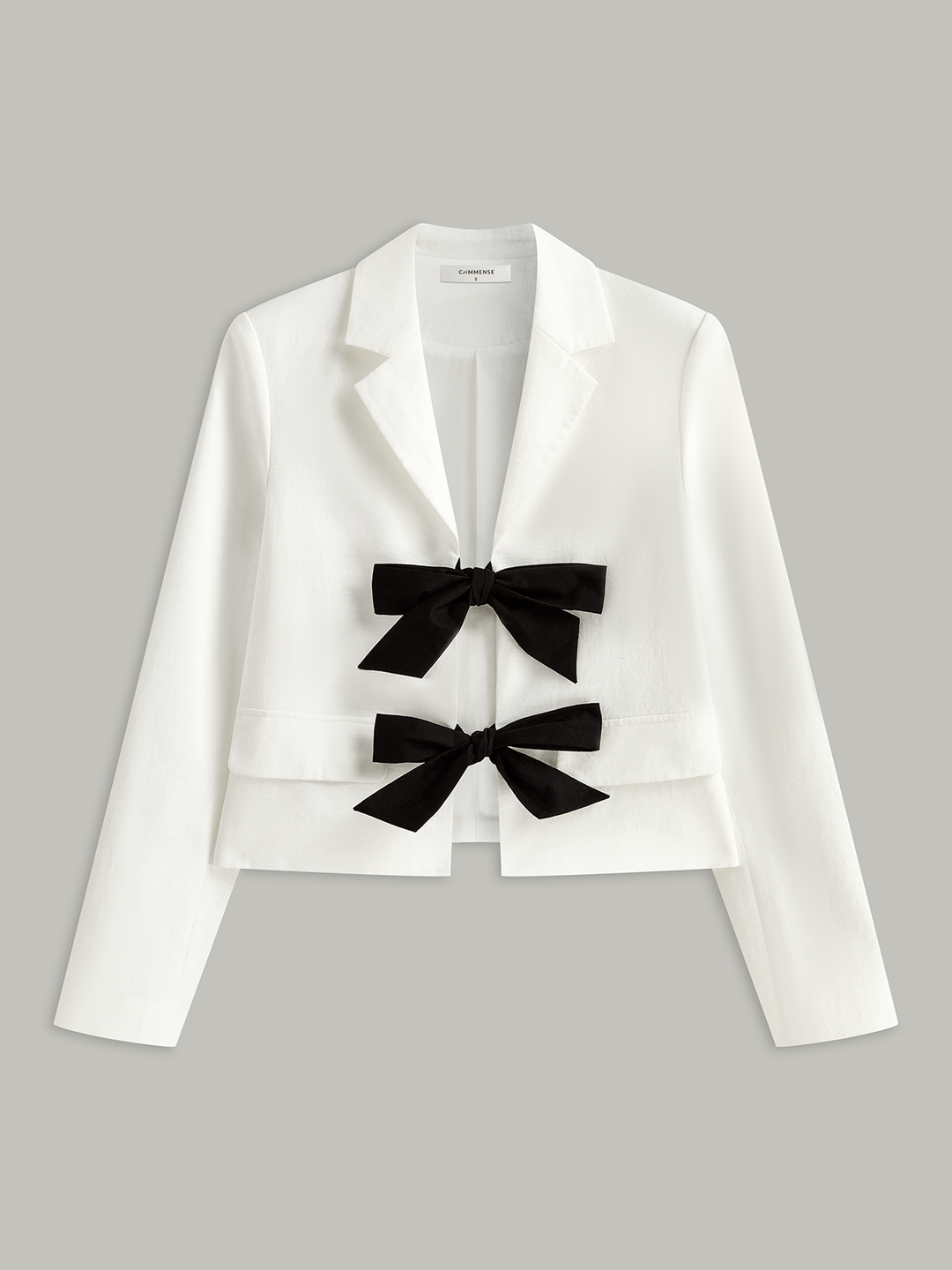 Cotton & Linen Cropped Blazer with Bow  Liora Lane Boutique Blazers White / XL 146.00