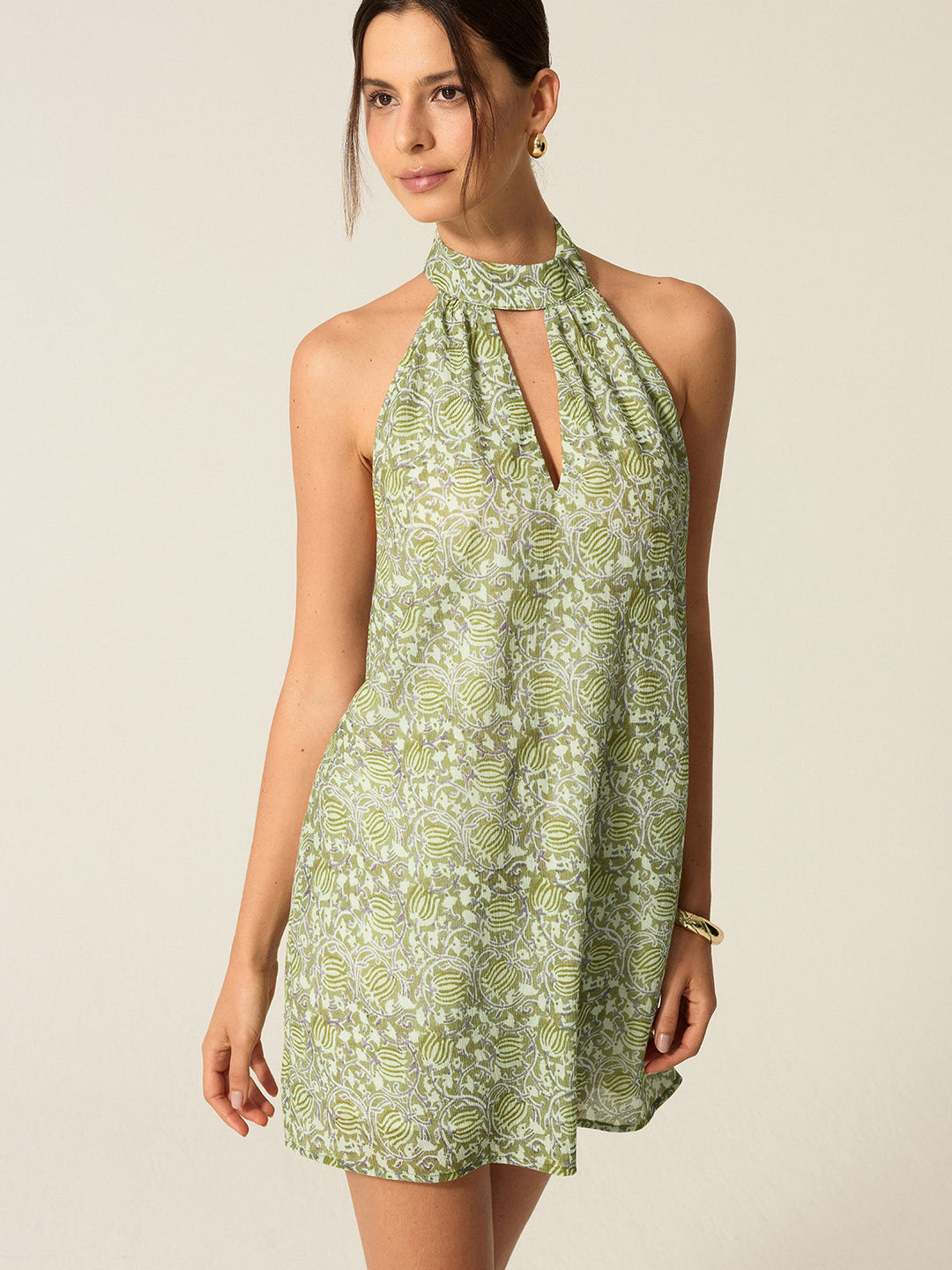 Halter Neck Cut-Out Printed Mini Dress  Liora Lane Boutique Dresses