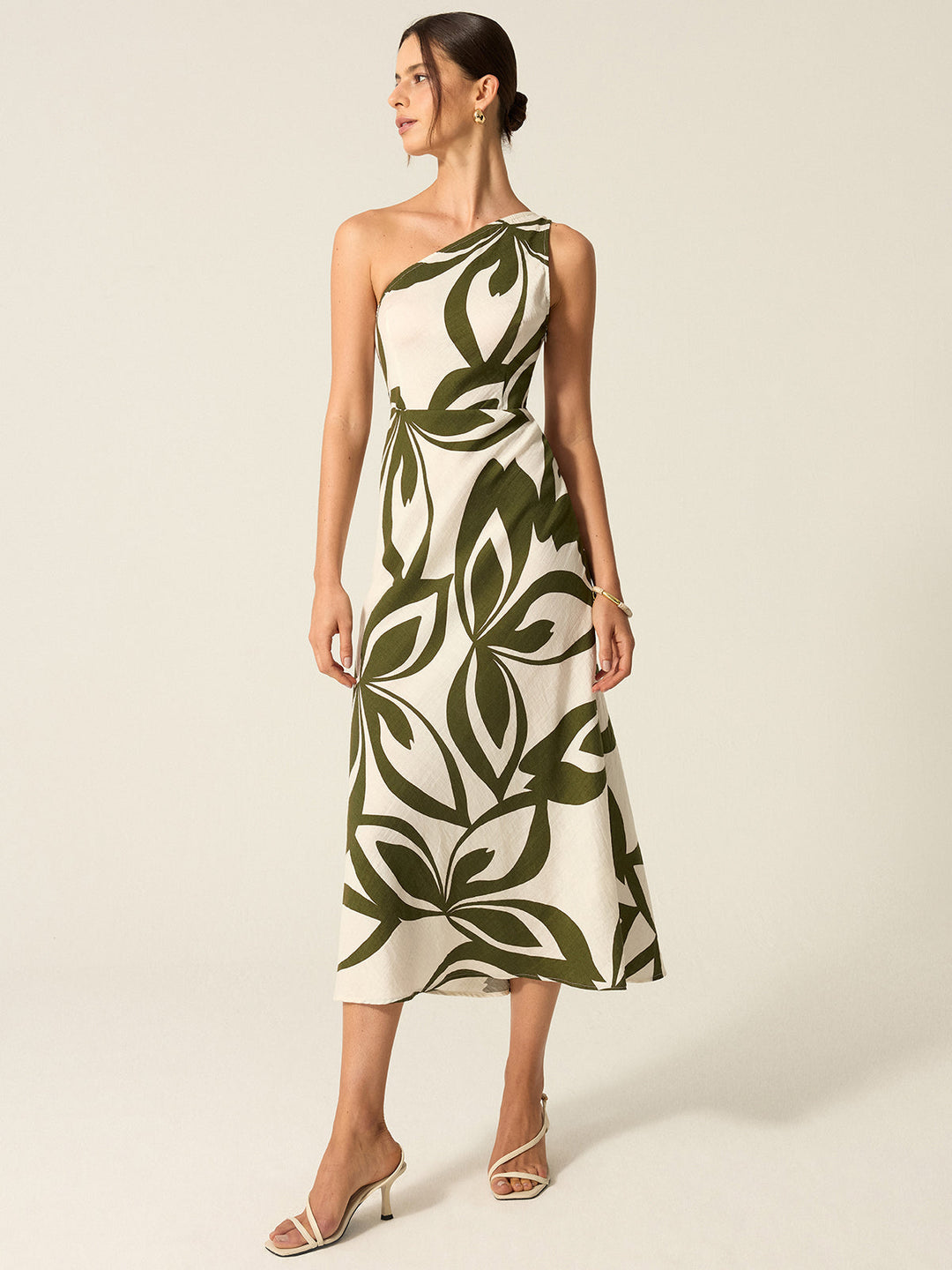 One-Shoulder Printed Midi Dress  Liora Lane Boutique Dresses Apricot / XL 84.99
