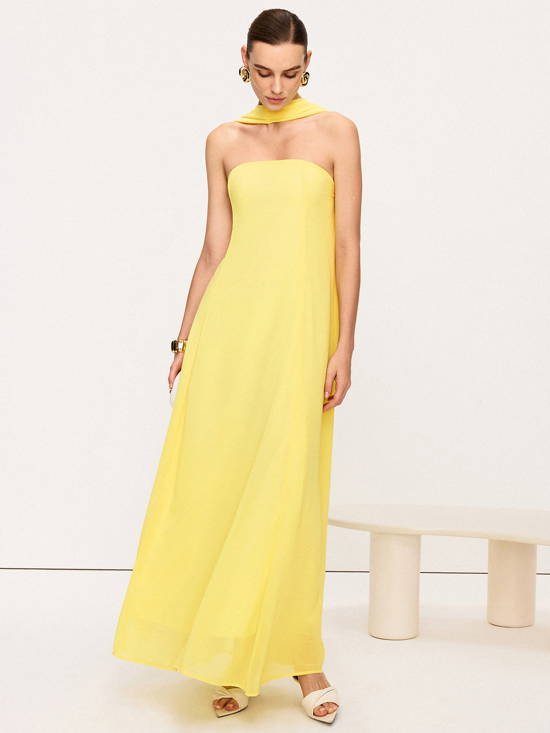 Halter Neck Chiffon Maxi Dress  Liora Lane Boutique Dresses Yellow / XL 45.00