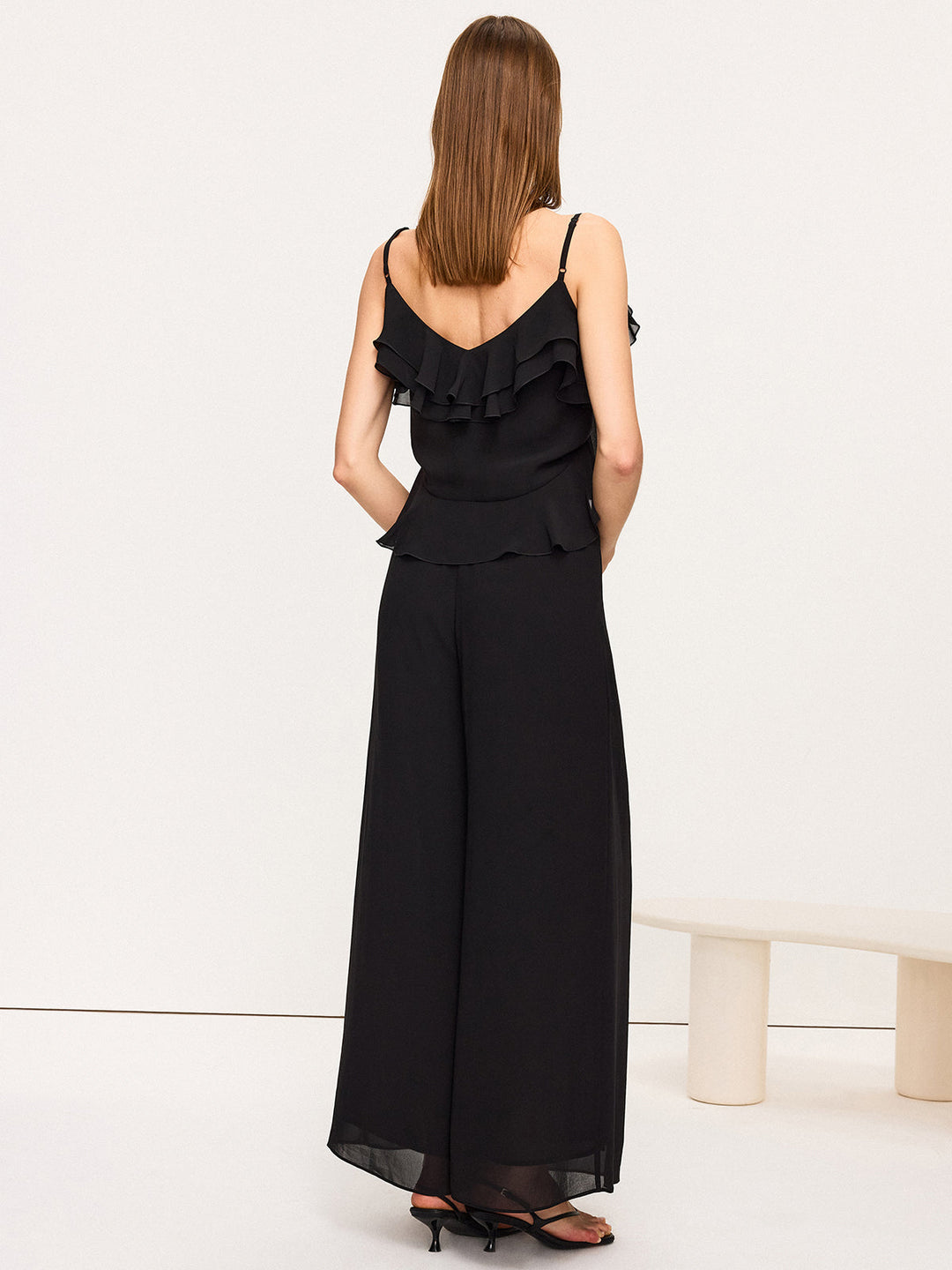 Chiffon Ruffle Top and Wide-Leg Pants Set  Liora Lane Boutique Pant Sets