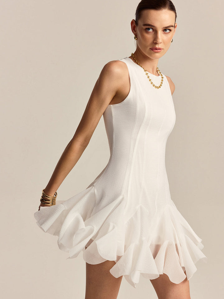 Semi-Sheer Ruffled Hem Mini Dress  Liora Lane Boutique Dresses