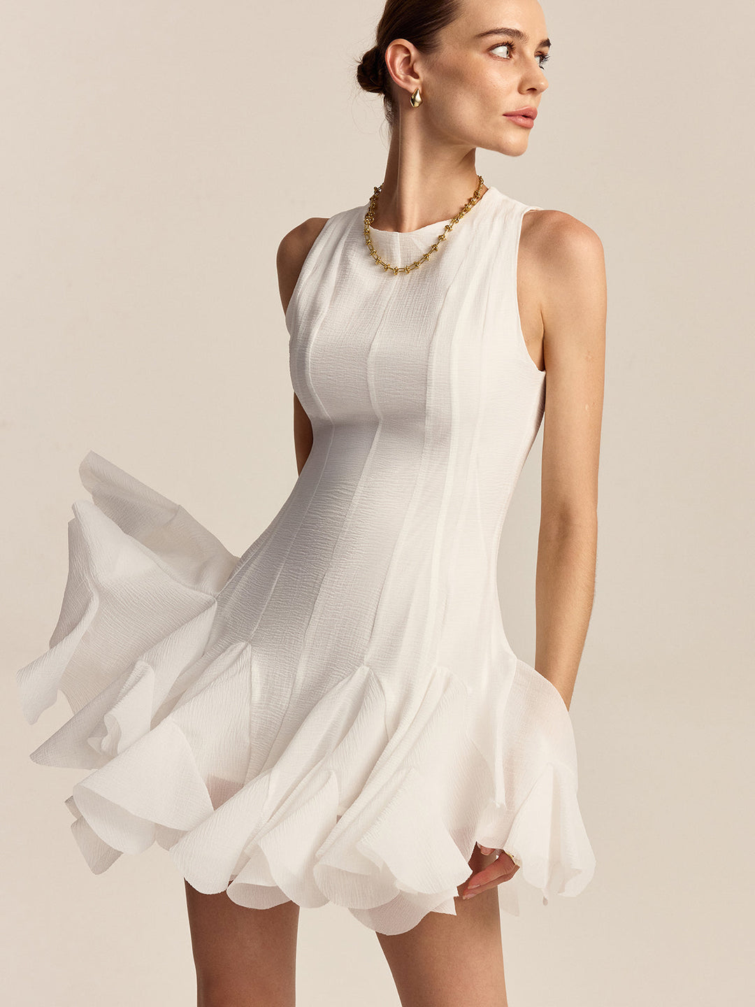 Semi-Sheer Ruffled Hem Mini Dress  Liora Lane Boutique Dresses
