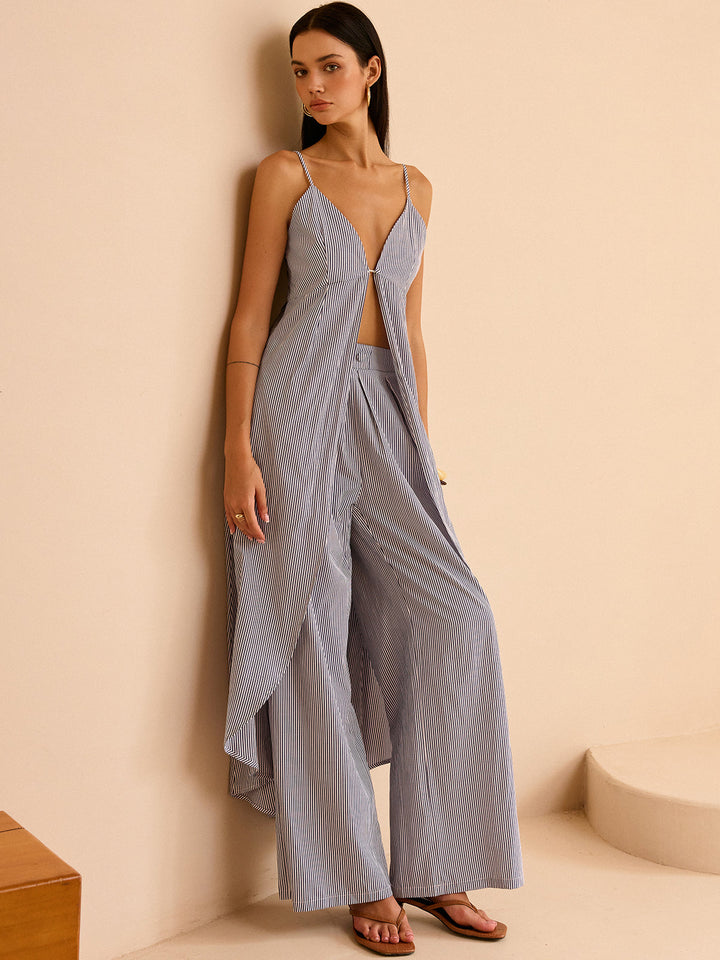Striped Long Cami Top and Wide-Leg Pants Set  Liora Lane Boutique Pant Sets