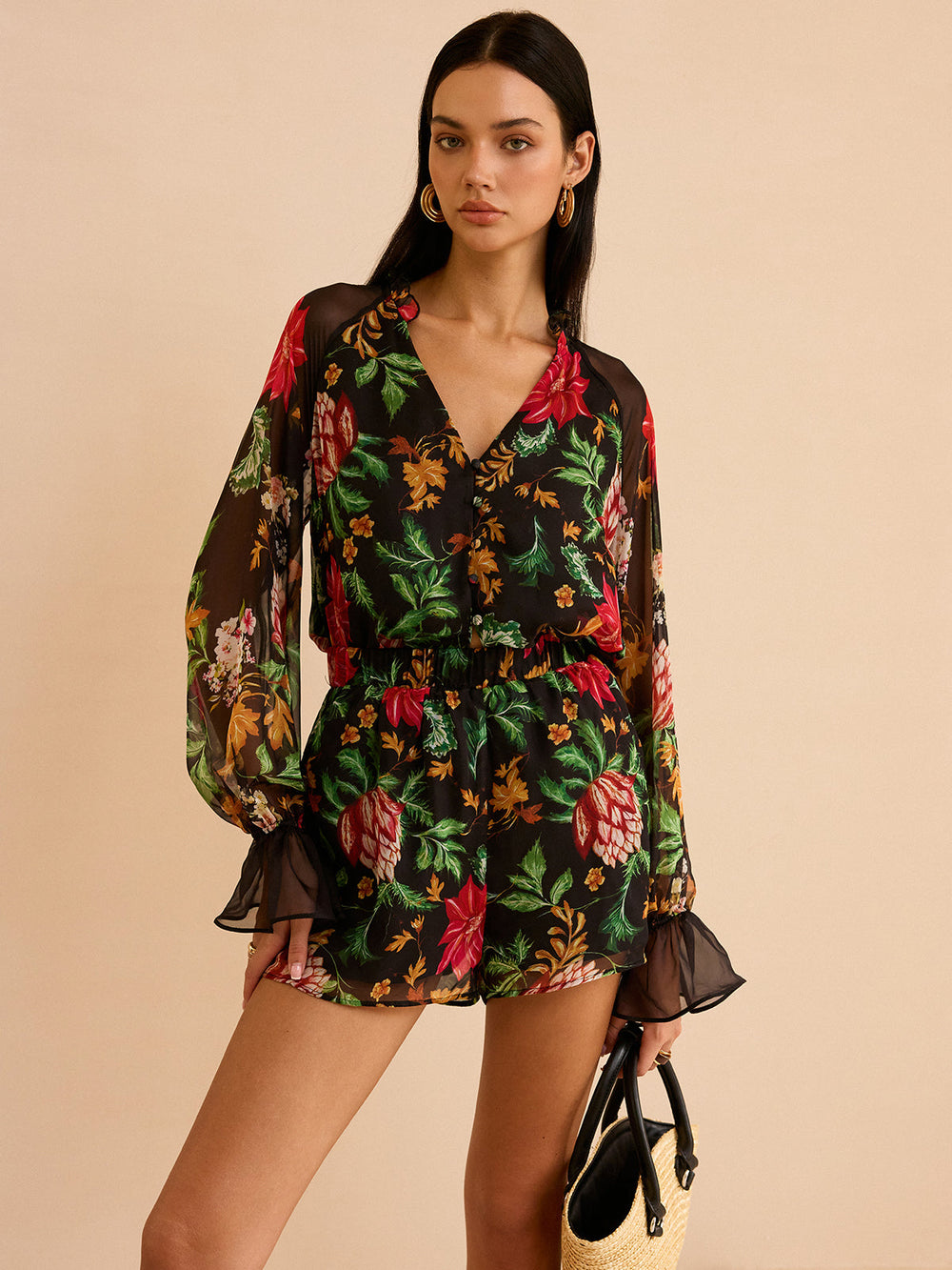 Chiffon Floral Print Elastic Waist Shorts  Liora Lane Boutique Shorts