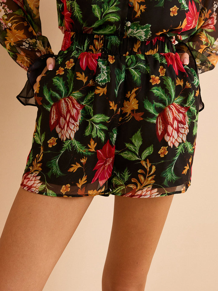 Chiffon Floral Print Elastic Waist Shorts  Liora Lane Boutique Shorts