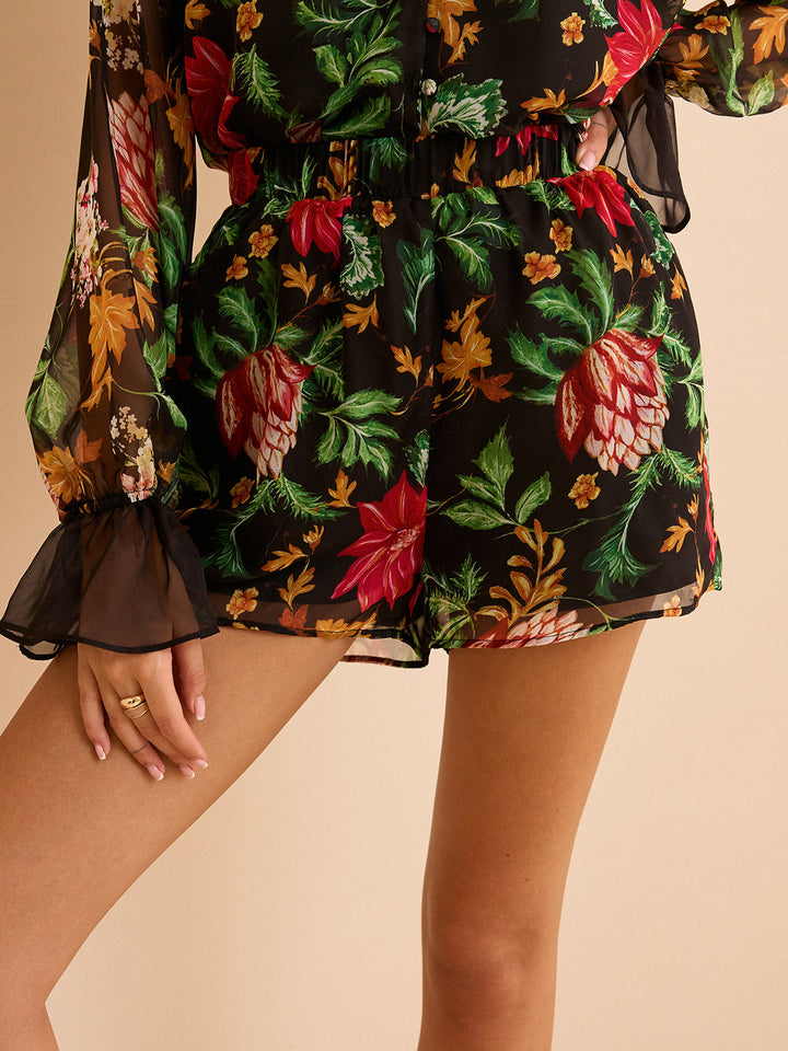 Chiffon Floral Print Elastic Waist Shorts  Liora Lane Boutique Shorts