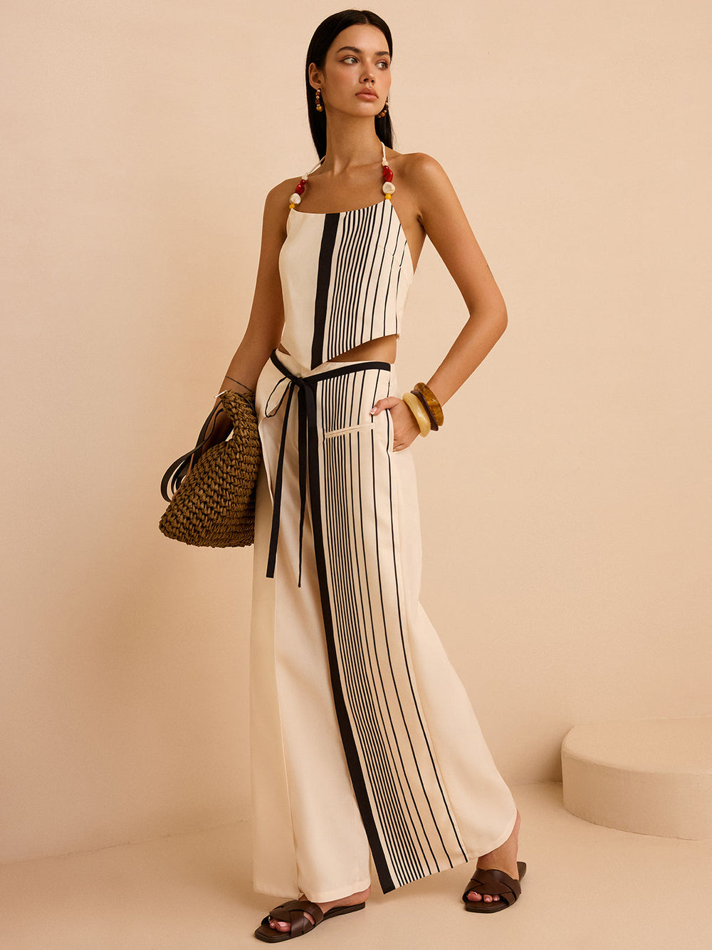 Striped Low-Waist Pants  Liora Lane Boutique Pants