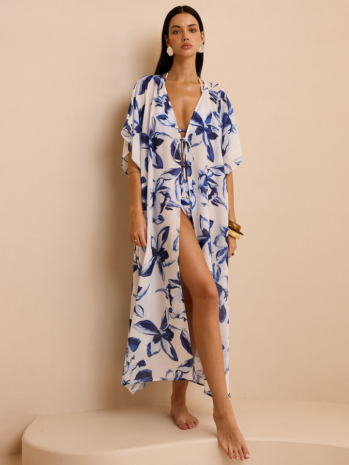Sheer Floral Kimono Cover Up with Tie-Front  Liora Lane Boutique Kimonos & Cover Ups