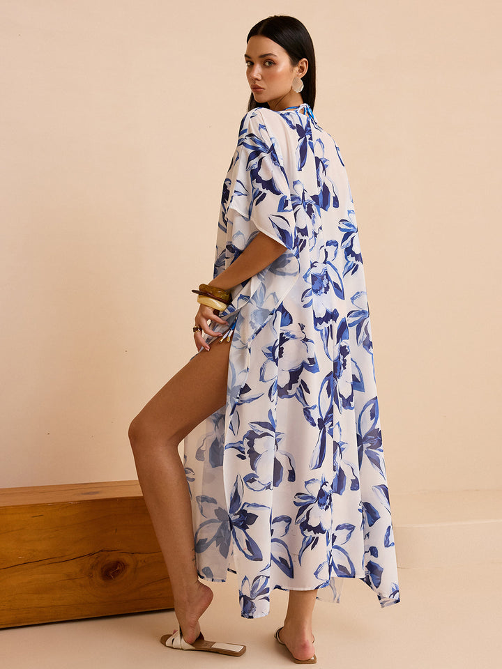 Sheer Floral Kimono Cover Up with Tie-Front  Liora Lane Boutique Kimonos & Cover Ups