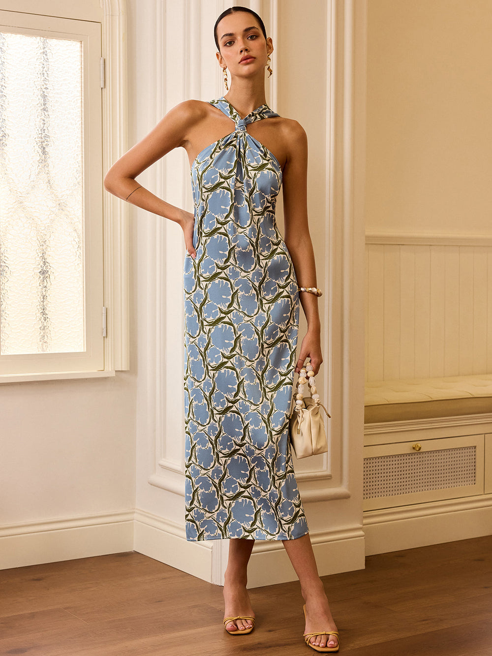 Halter Neck Floral Print Midi Dress  Liora Lane Boutique Dresses