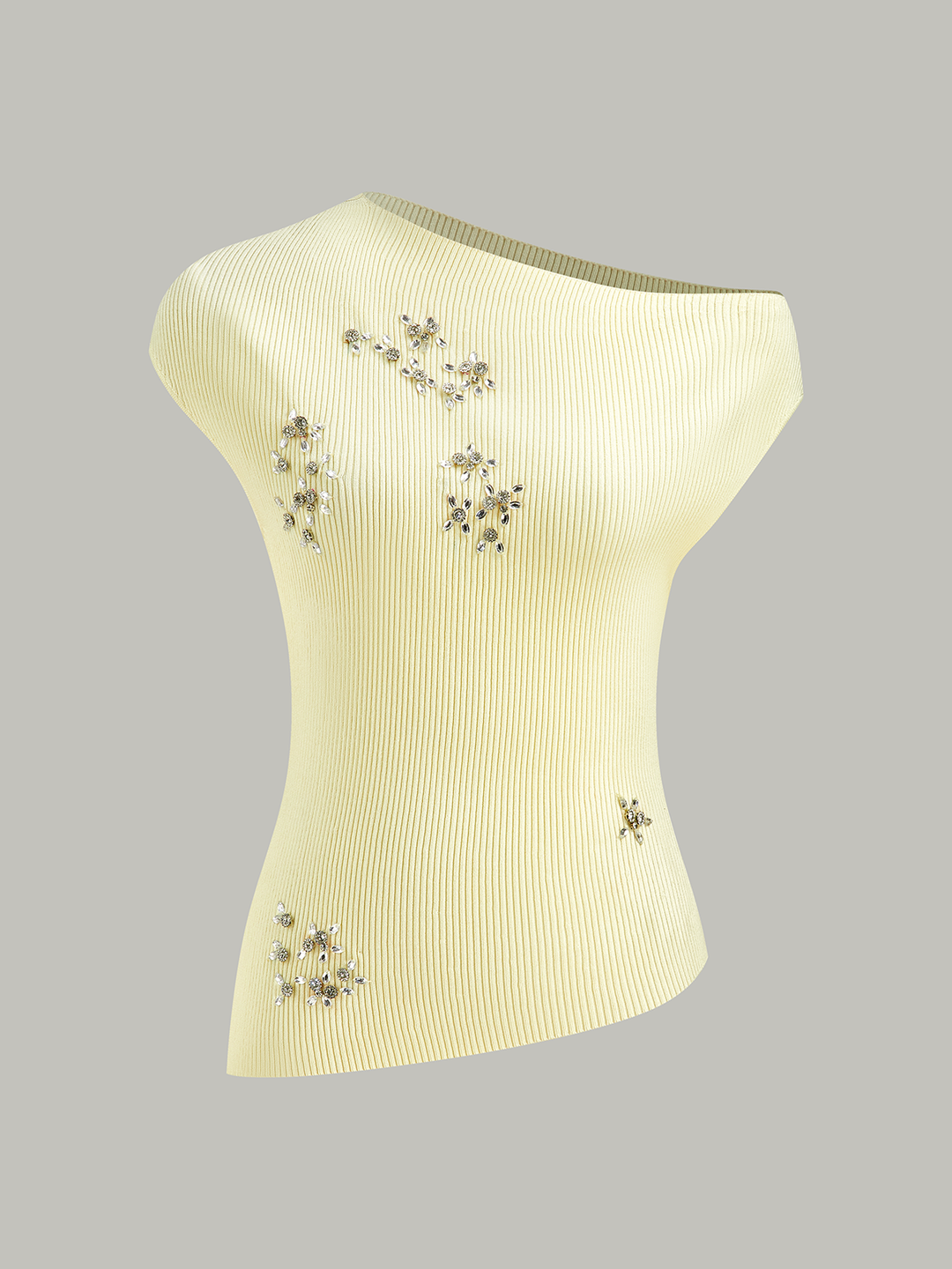 Off-Shoulder Knit Top with Crystal Embellishments  Liora Lane Boutique Knit Tops Yellow / XL 36.00