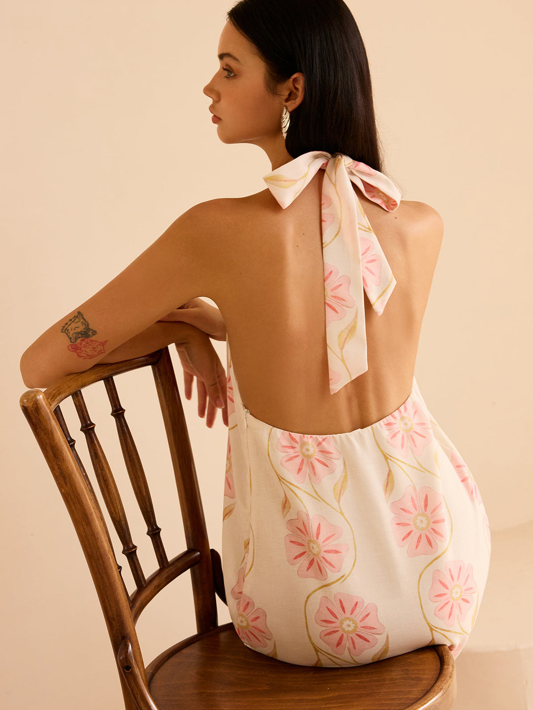 Halter Neck Floral Print Mini Dress  Liora Lane Boutique Dresses
