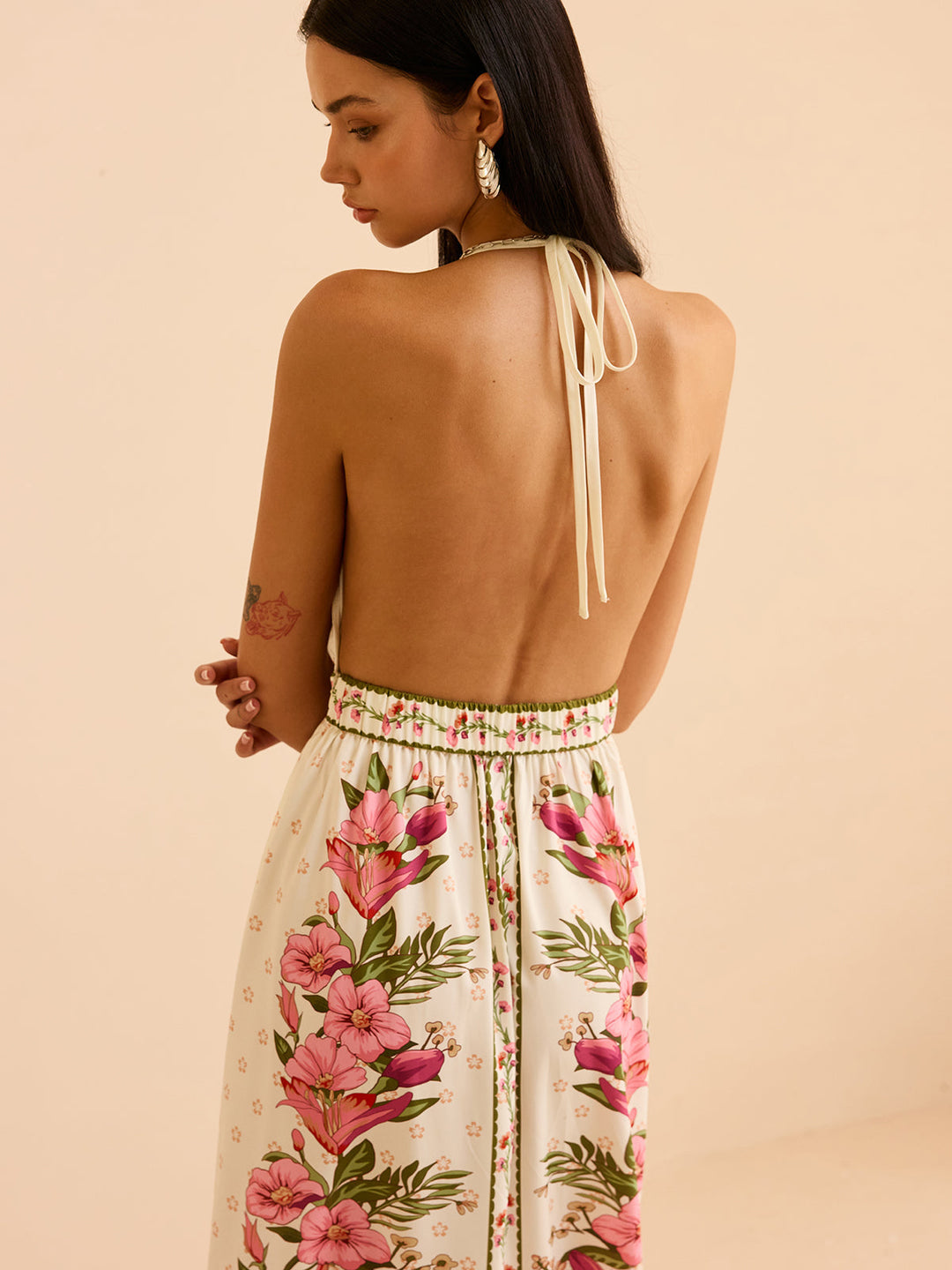 Floral Print Halter Backless Maxi Dress  Liora Lane Boutique Dresses