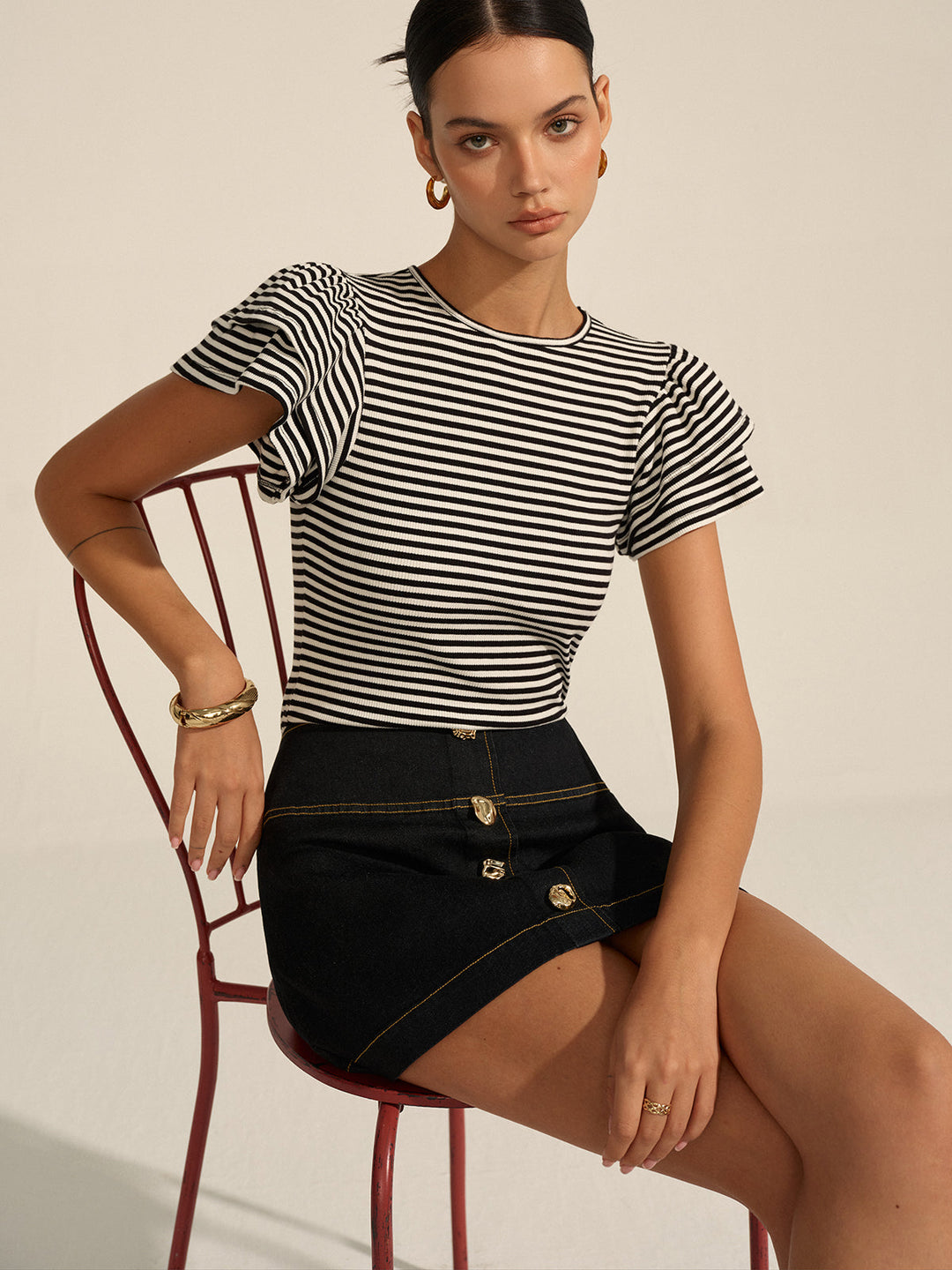 Striped Ribbed Top  Liora Lane Boutique T-Shirts BlackandWhite / XL 25.00