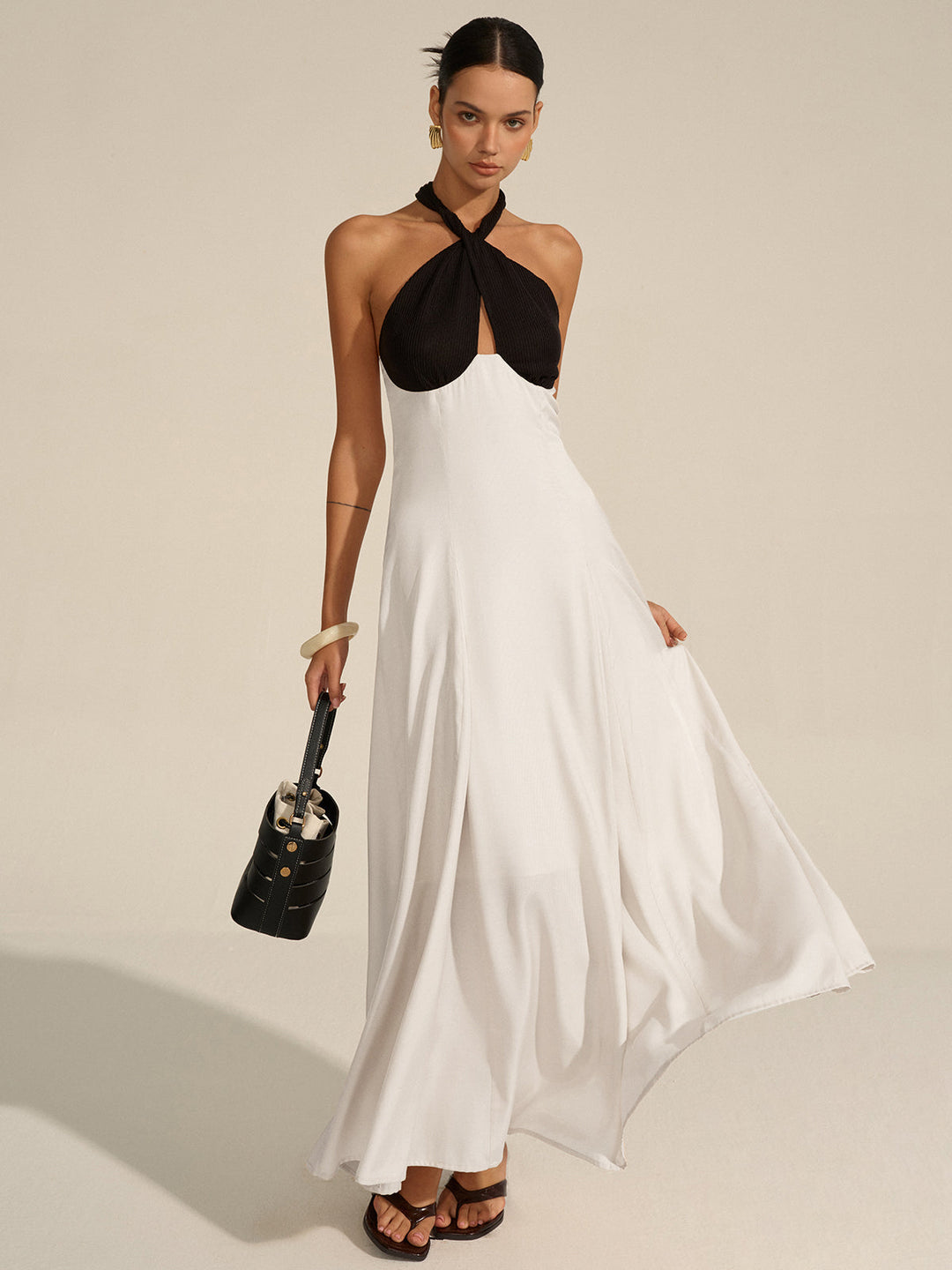 Halter Neck Cut-Out Maxi Dress  Liora Lane Boutique Dresses BlackandWhite / XL 49.00