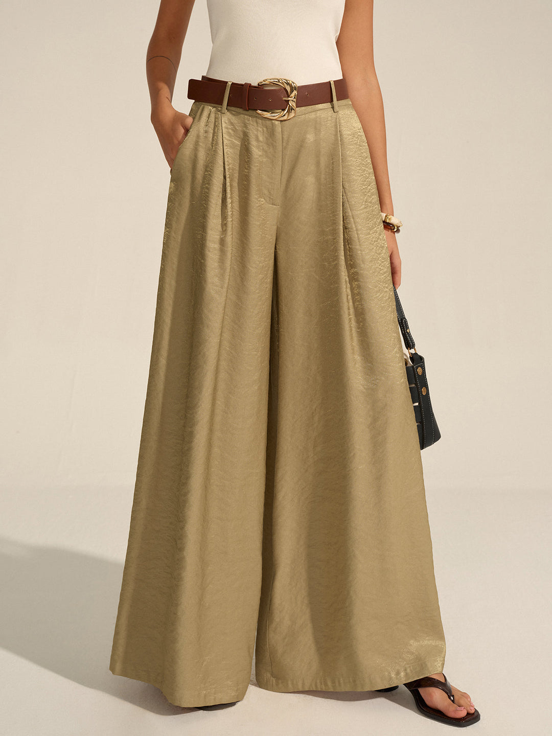 Belted Wide-Leg Pants  Liora Lane Boutique Pants Green / XL 52.00
