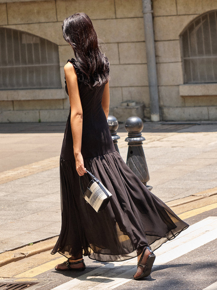 Ruffled Detail Ruched-Front Maxi Dress  Liora Lane Boutique Dresses