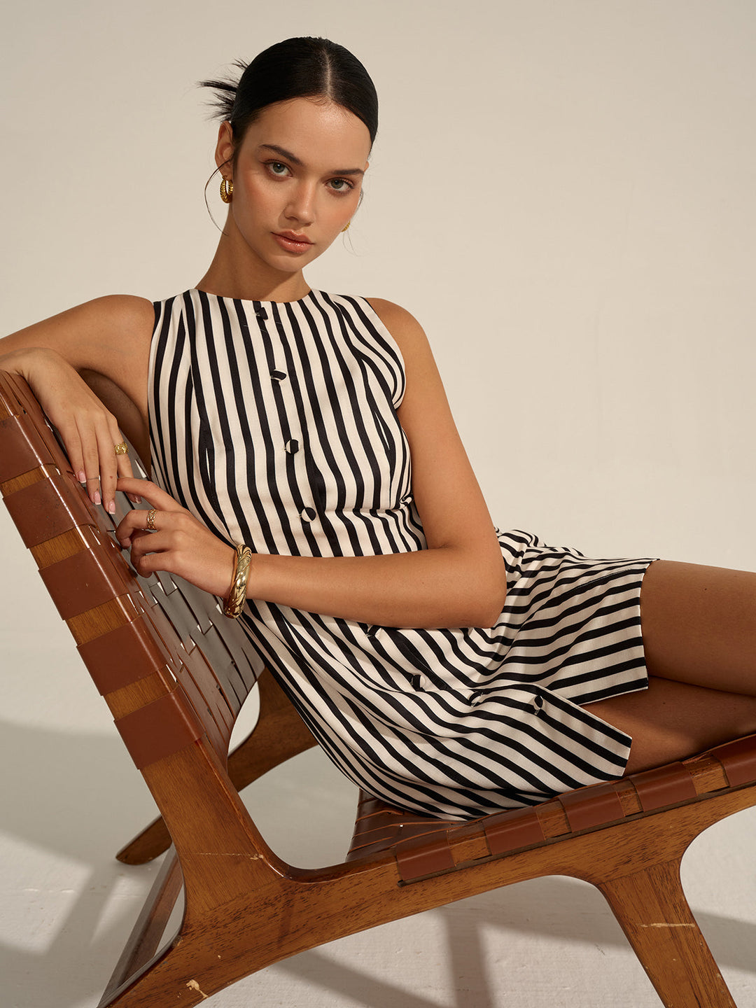 Striped Button-Front Mini Dress  Liora Lane Boutique Dresses BlackandWhite / XL 84.99