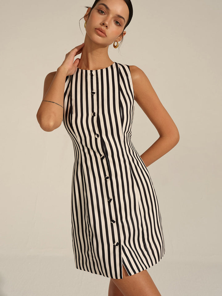 Striped Button-Front Mini Dress  Liora Lane Boutique Dresses