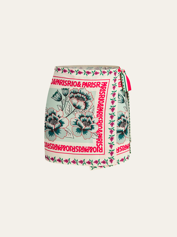 Vacation Print Asymmetrical Mini Skirt  Liora Lane Boutique Skirts Red / XL 19.00