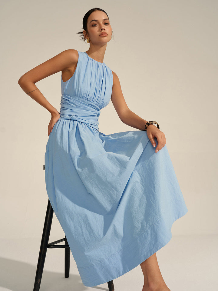 Ruched Waist Maxi Dress  Liora Lane Boutique Dresses Blue / XL 68.00