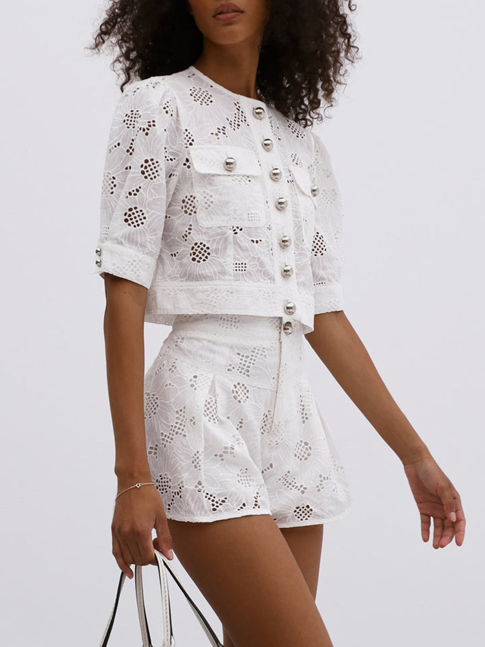 Multi-Button Embroidery Shorts Set  Liora Lane Boutique Short Sets