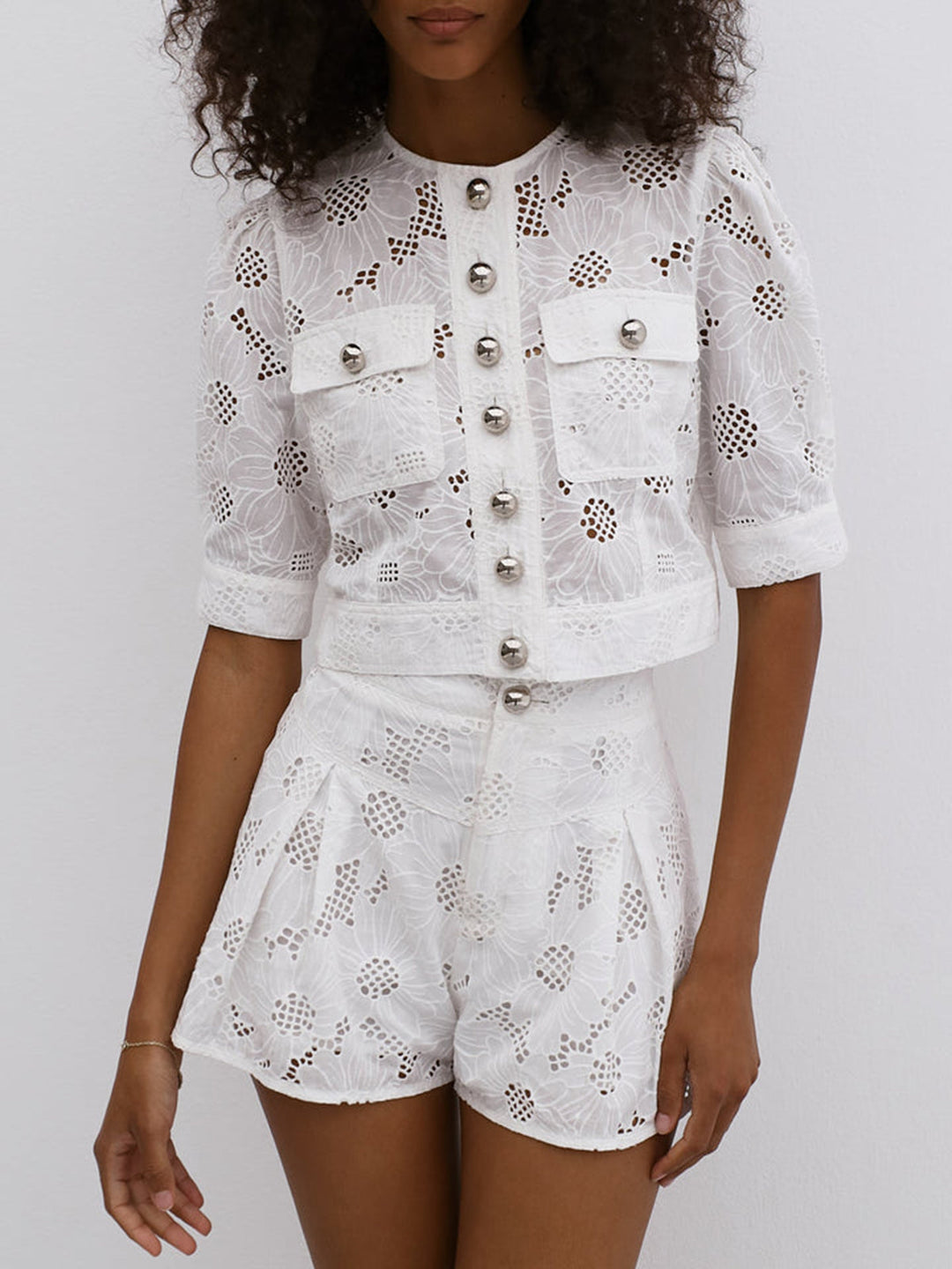 Multi-Button Embroidery Shorts Set  Liora Lane Boutique Short Sets