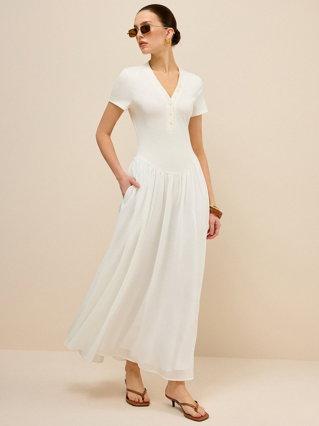 Button-Placket V-Neck Maxi Dress  Liora Lane Boutique Dresses
