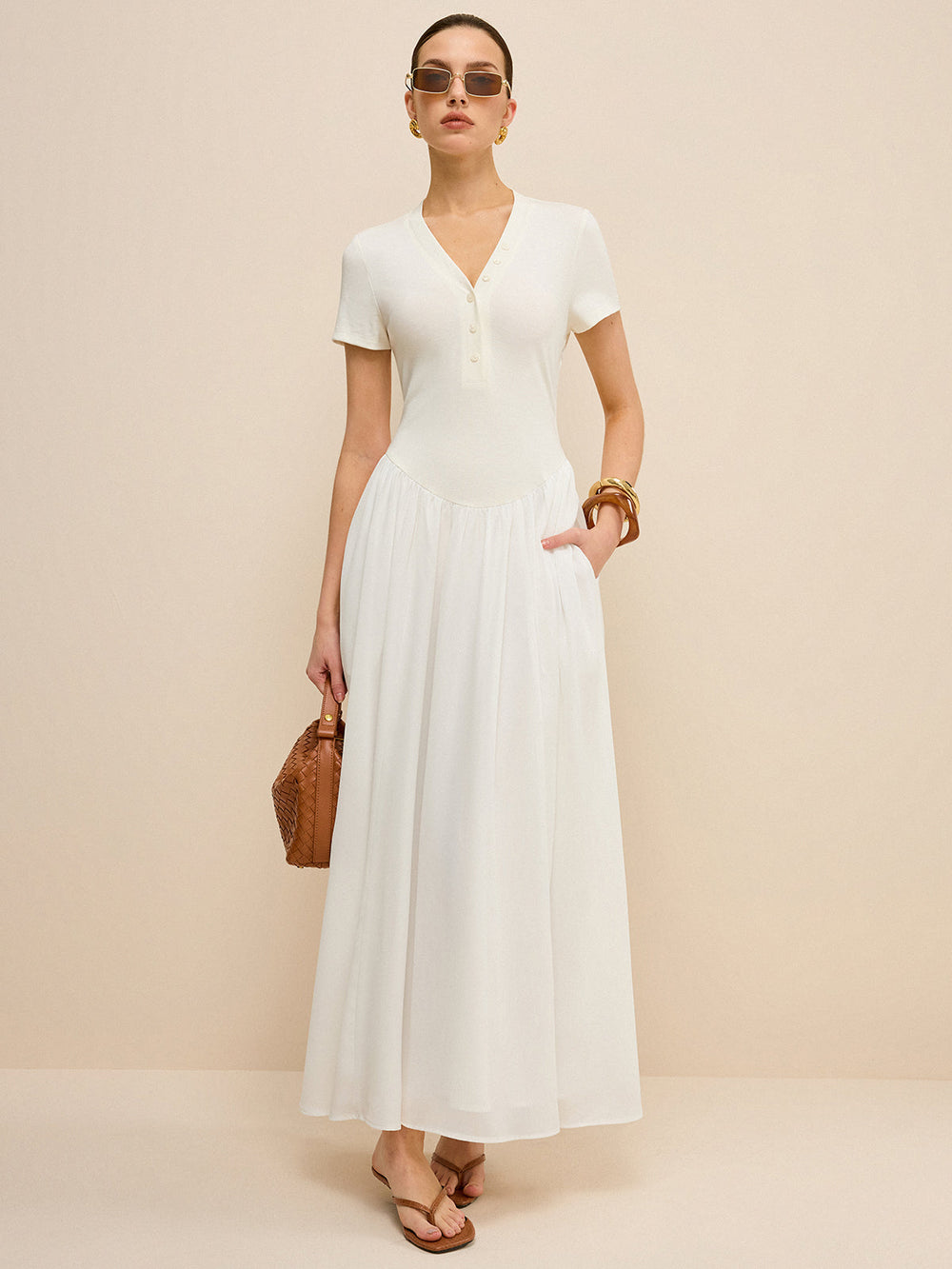Button-Placket V-Neck Maxi Dress  Liora Lane Boutique Dresses