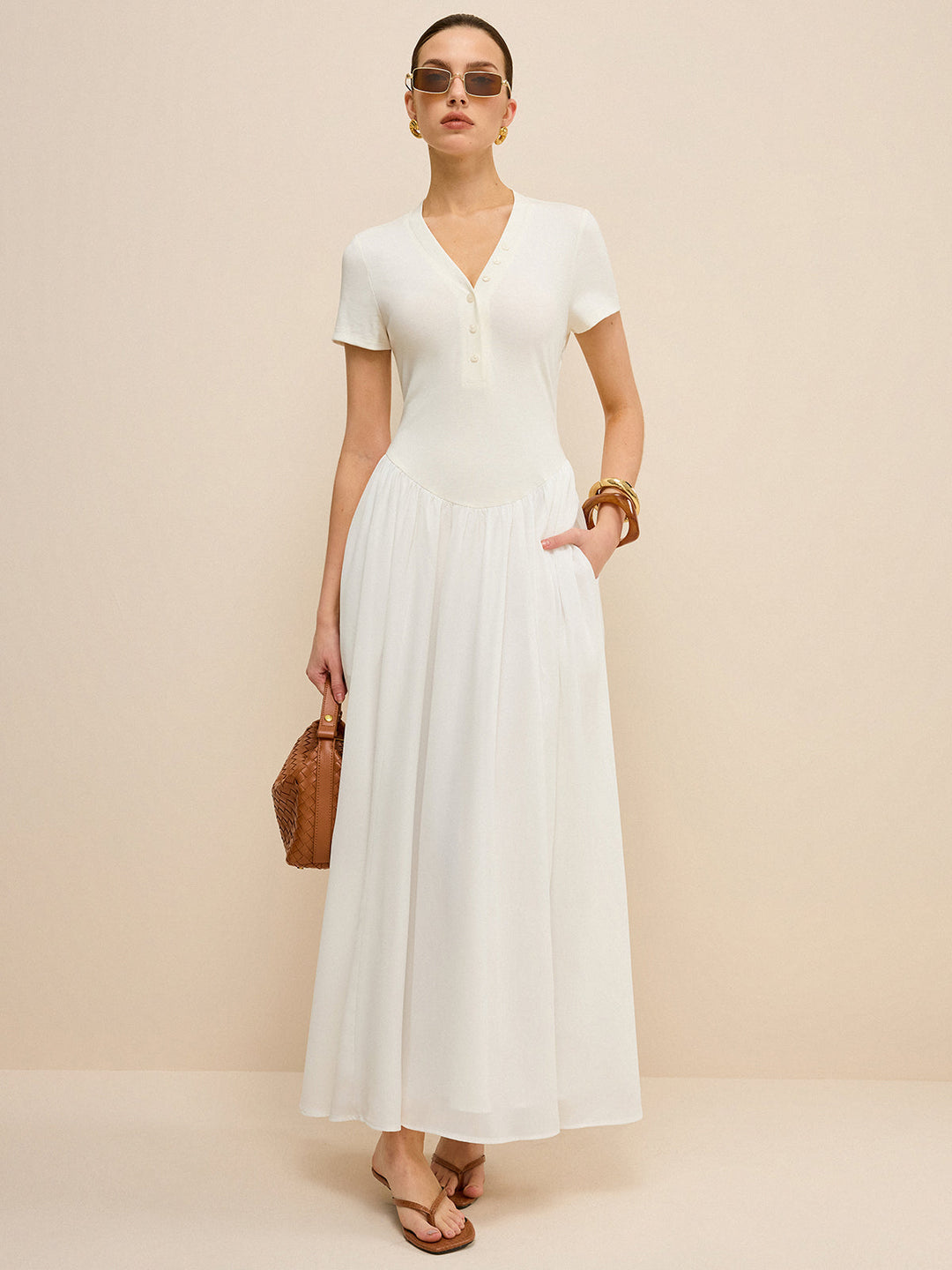 Button-Placket V-Neck Maxi Dress  Liora Lane Boutique Dresses