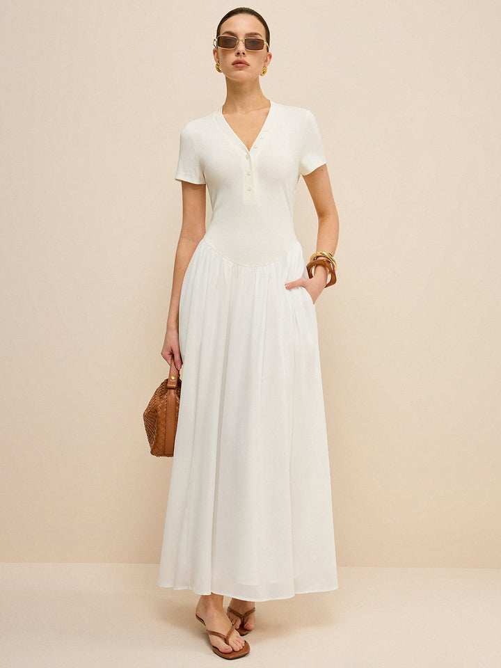 Button-Placket V-Neck Maxi Dress  Liora Lane Boutique Dresses
