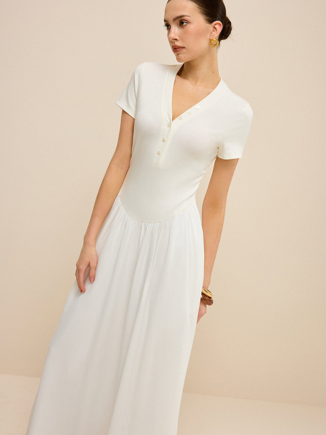 Button-Placket V-Neck Maxi Dress  Liora Lane Boutique Dresses