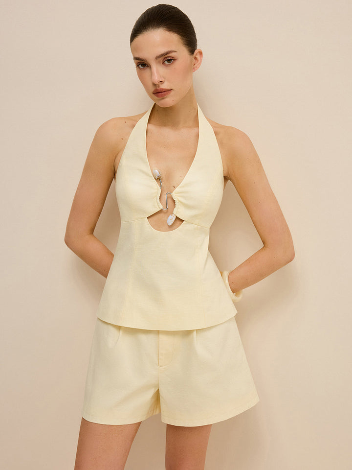 Halter Cut-Out Top and Shorts Set  Liora Lane Boutique Short Sets Yellow / XL 55.00