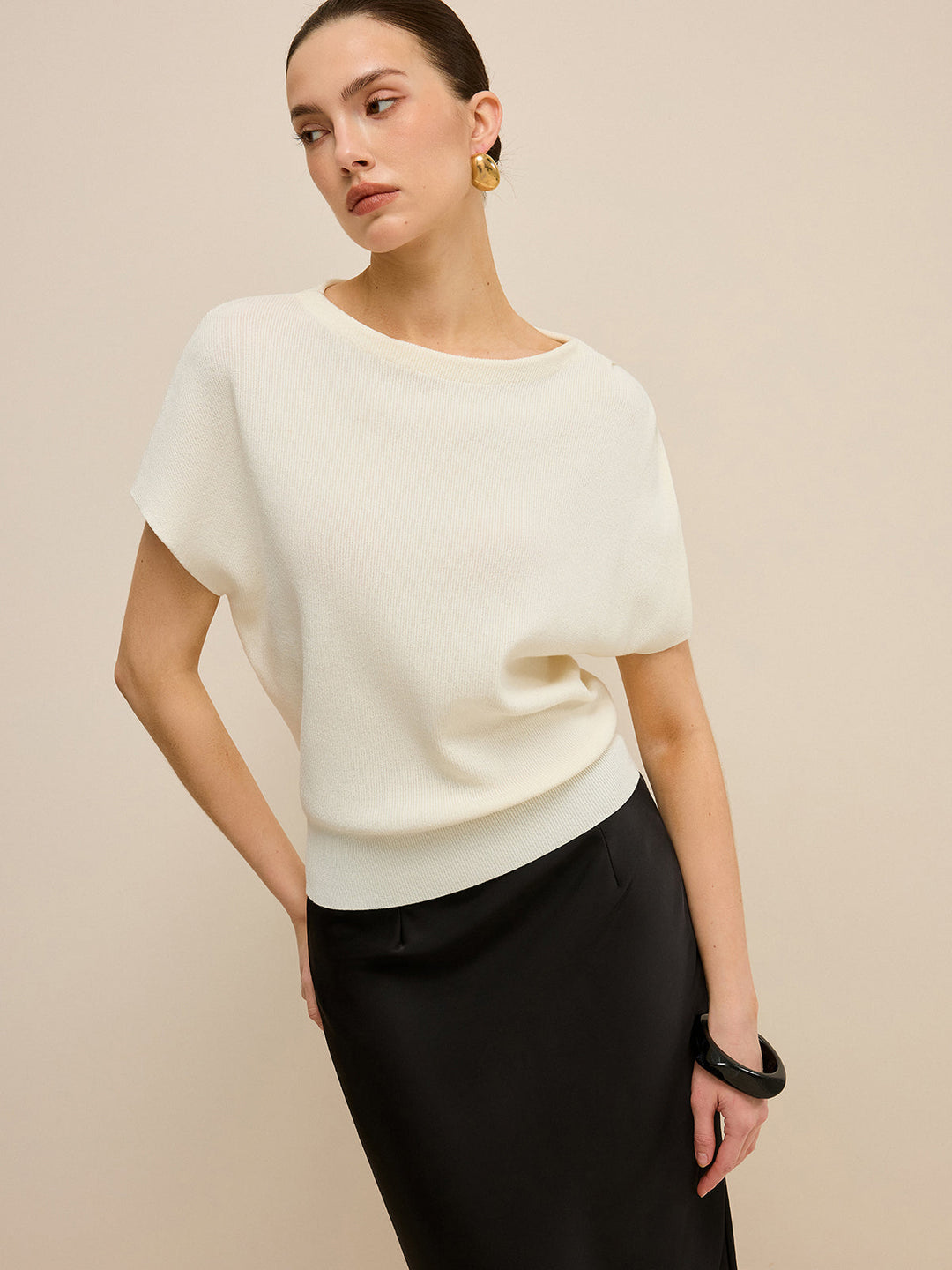 Elasticized Hem Knit Top  Liora Lane Boutique Knit Tops Apricot / XL 45.00