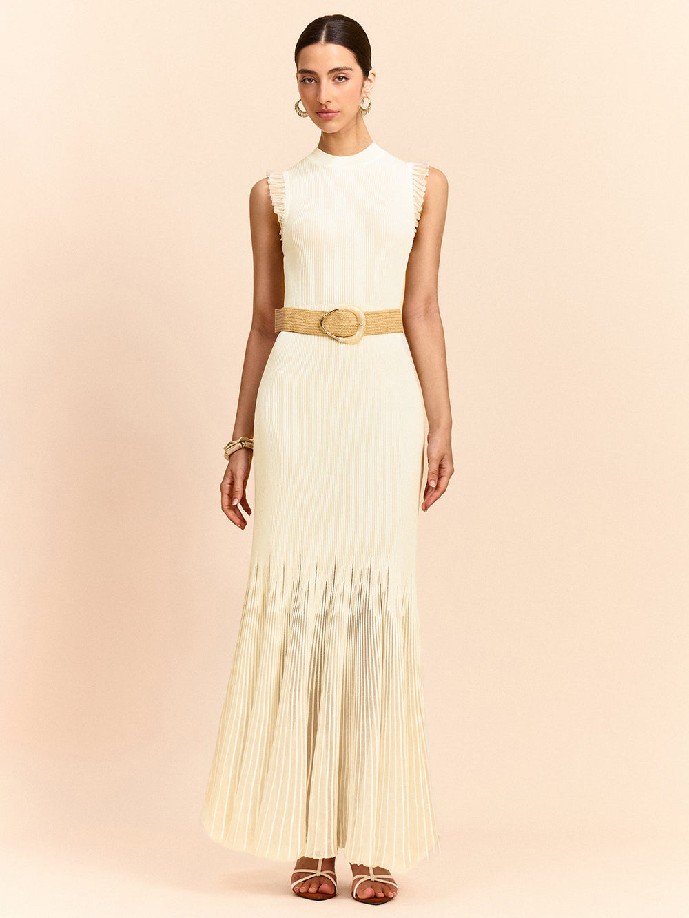 Tulle-Paneled Ruffled Knit Maxi Dress  Liora Lane Boutique Sweater Dresses