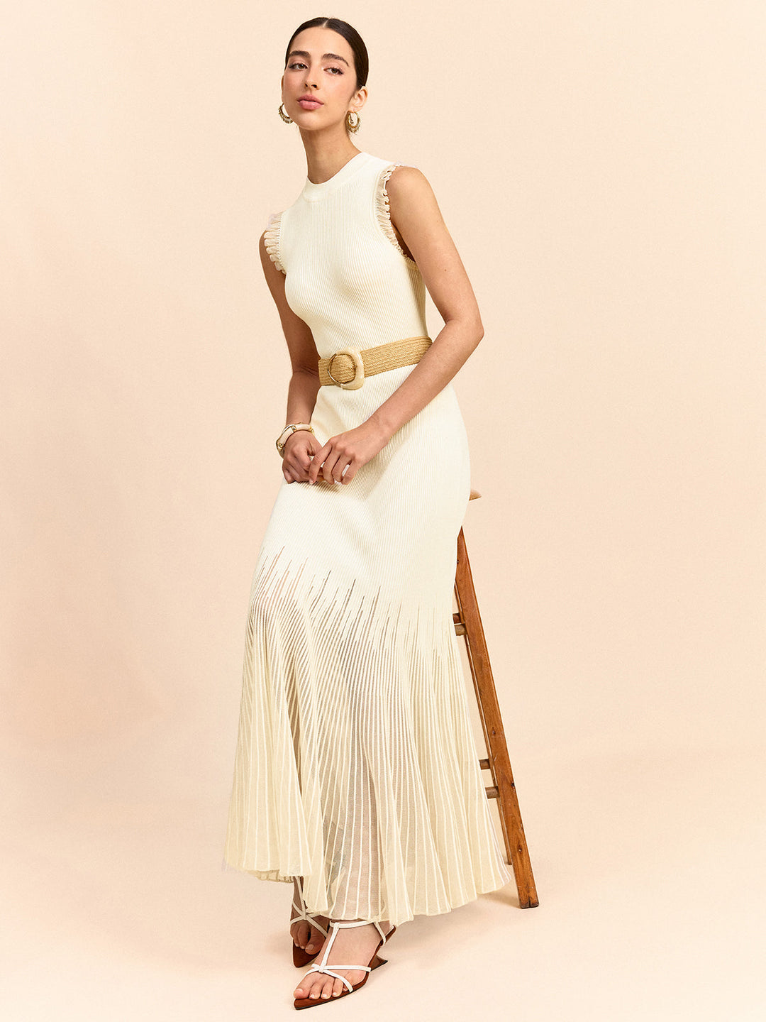 Tulle-Paneled Ruffled Knit Maxi Dress  Liora Lane Boutique Sweater Dresses
