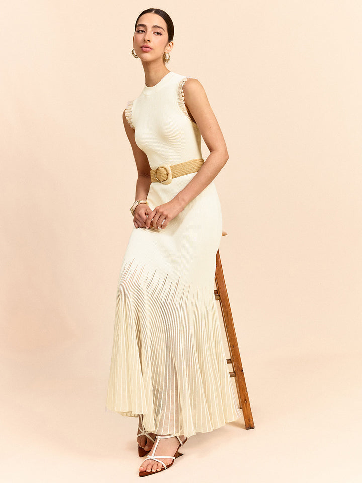 Tulle-Paneled Ruffled Knit Maxi Dress  Liora Lane Boutique Sweater Dresses