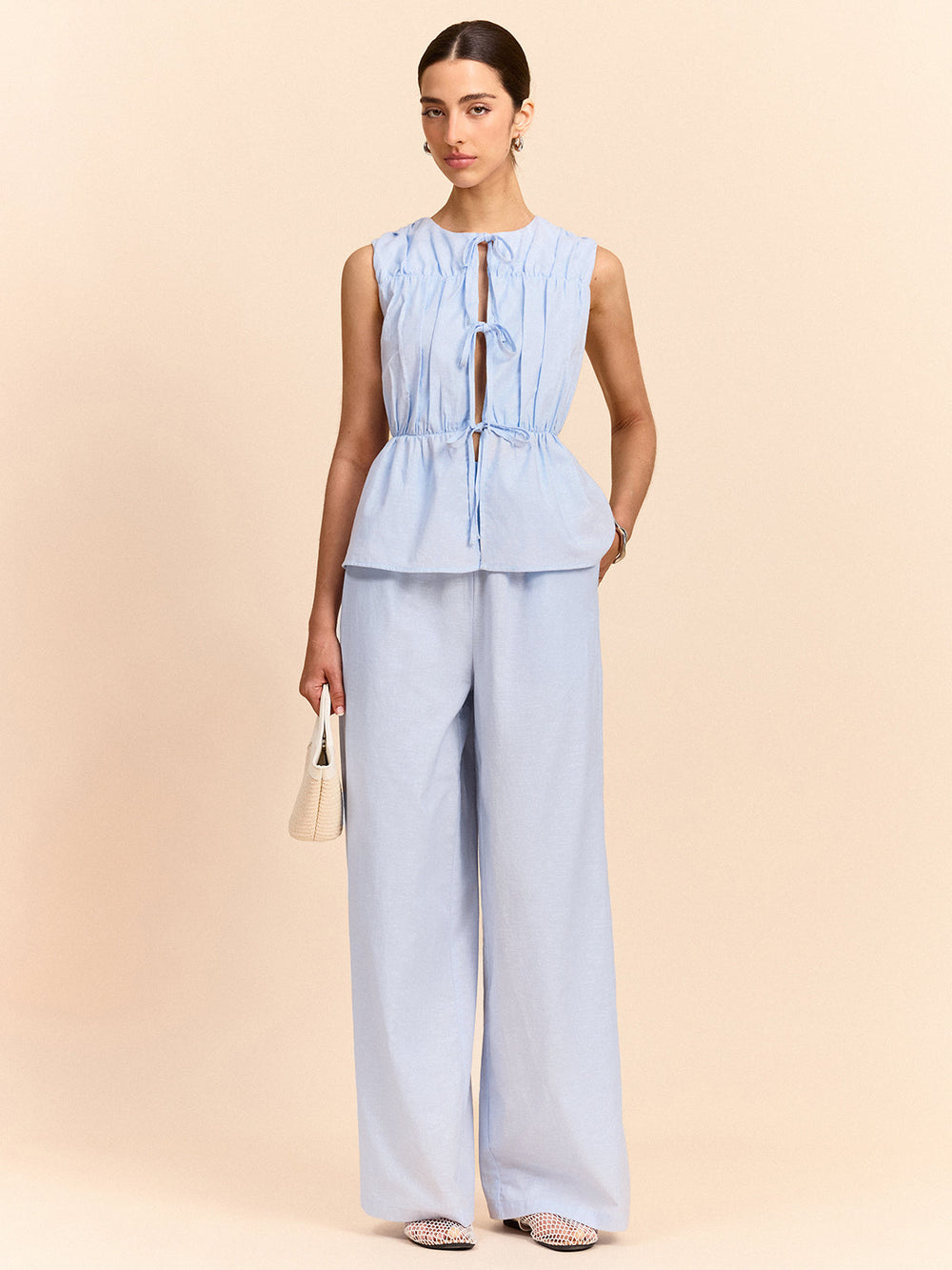 Tie-Front Linen & Cotton Pants Set  Liora Lane Boutique Pant Sets