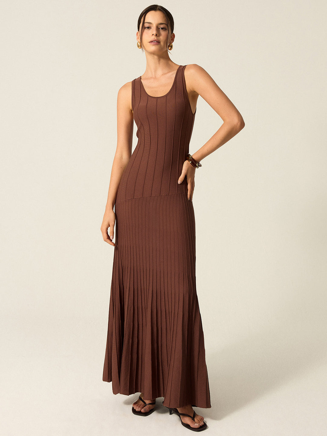 Ribbed Knit Maxi Dress  Liora Lane Boutique Sweater Dresses Brown / XL 142.99