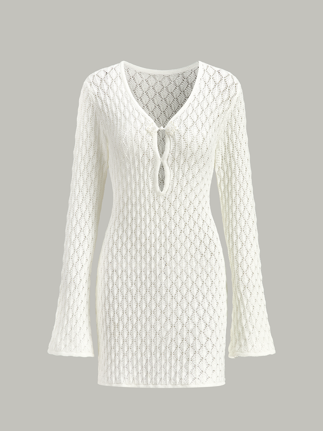 Sheer Knit Sweater Dress with Cut-Out Detail  Liora Lane Boutique Sweater Dresses White / XL 112.99