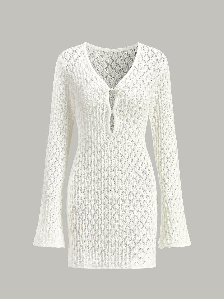 Sheer Knit Sweater Dress with Cut-Out Detail  Liora Lane Boutique Sweater Dresses White / XL 112.99