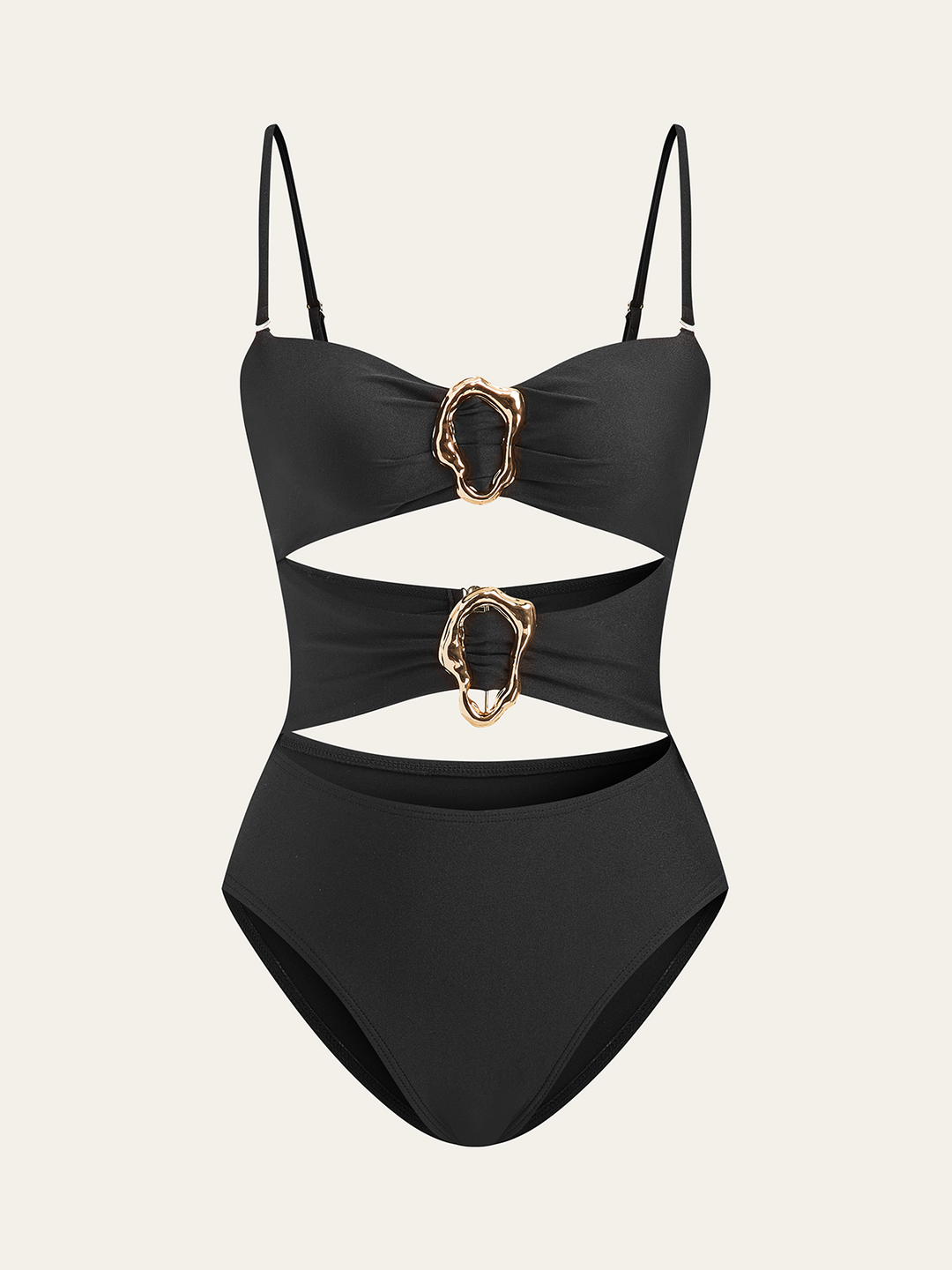Metal Detail Cut-Out One-Piece  Liora Lane Boutique One-Pieces Black / L 95.99