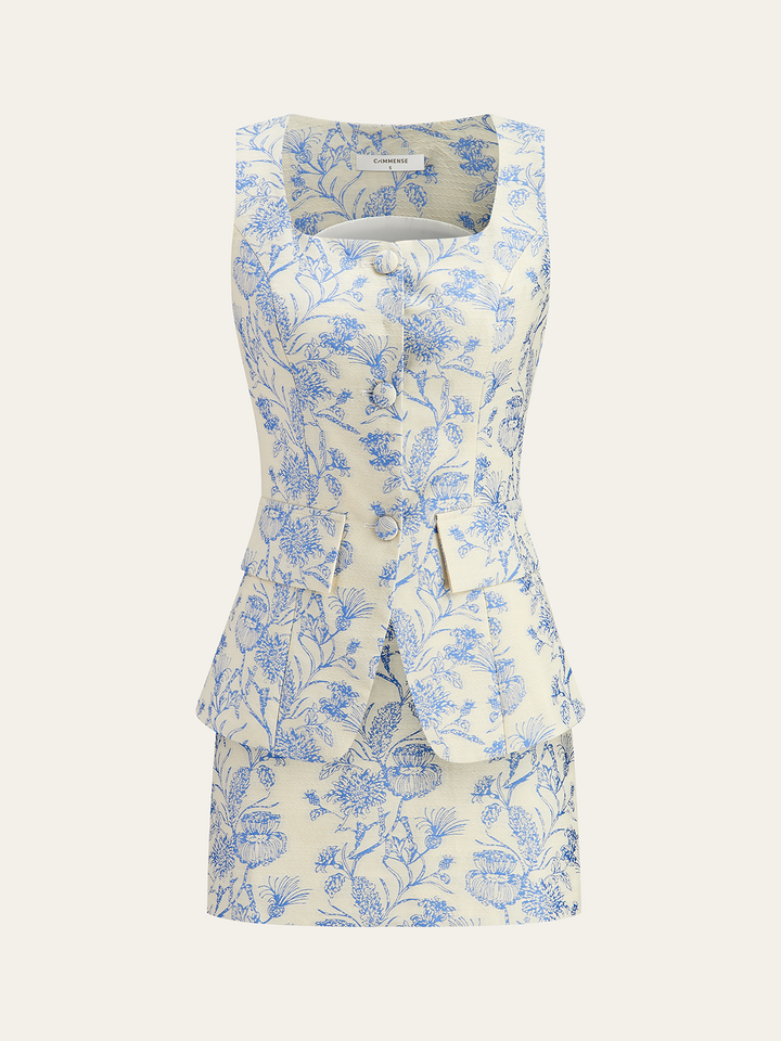 Jacquard Square-Neck Decor-Pockets Skirt Set  Liora Lane Boutique Skirt Sets