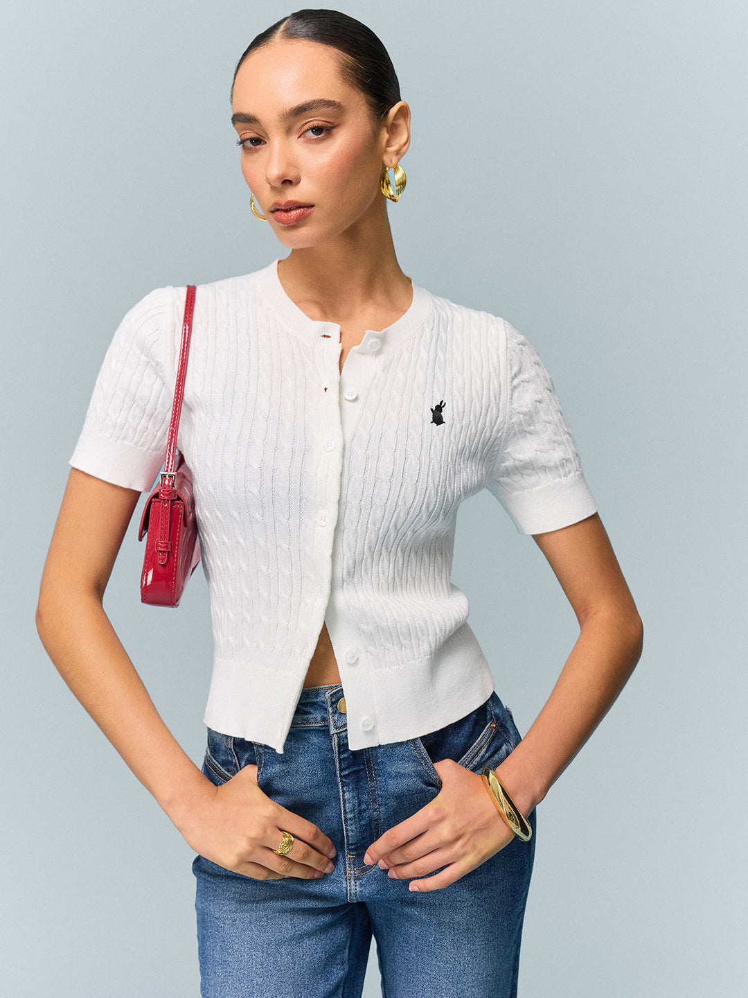 Cable Knit Short Sleeve Top  Liora Lane Boutique Cardigans
