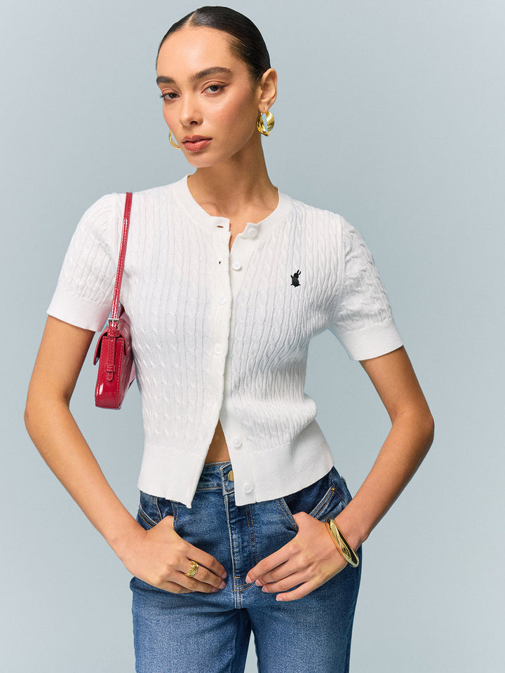 Cable Knit Short Sleeve Top  Liora Lane Boutique Cardigans
