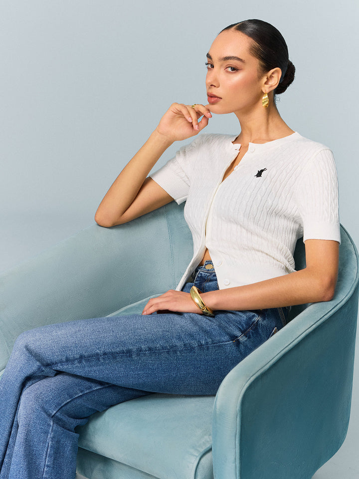 Cable Knit Short Sleeve Top  Liora Lane Boutique Cardigans